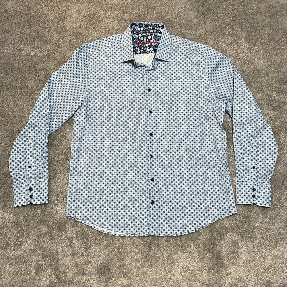 EC Robert Graham Button Down Dress Shirt - Light Blue / Dark Blue - Size LG